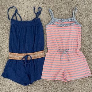 Lot Of 2 Vintage Havana Elastic Waist Adjustable Straps Romper Size S 4/5